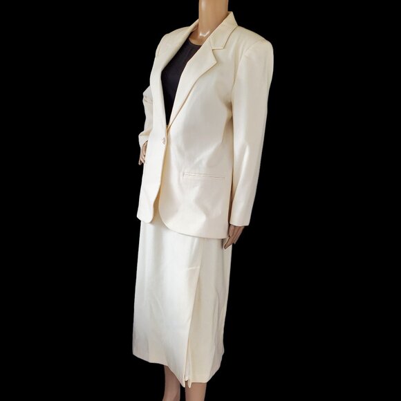 VTG Radcliffe Sag Harbor Wool Suit Set Women's 12/16 Blazer Pencil Skirt White - Picture 1 of 16